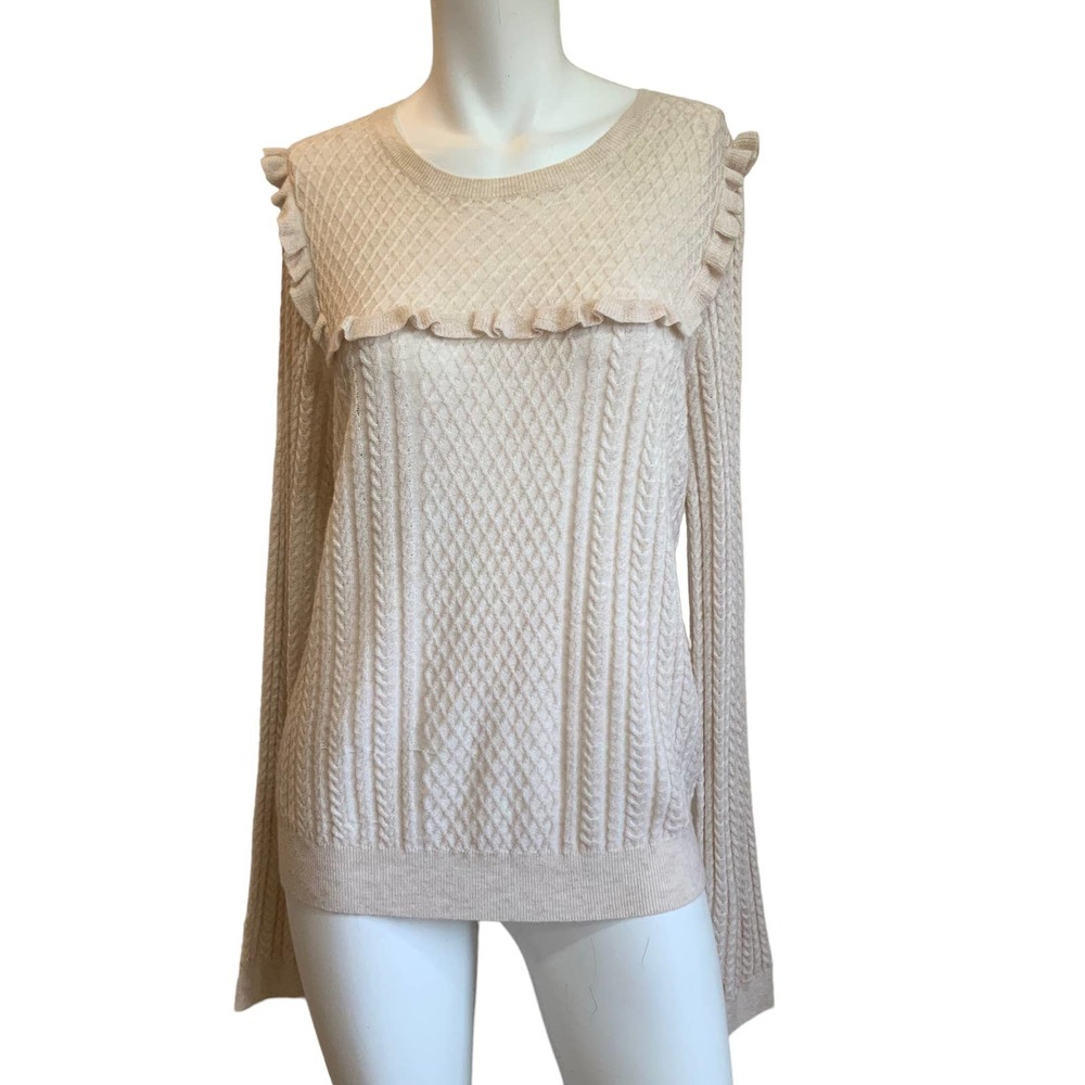 Duffy Cream Lightweight Wool Blend Ruffle Trim Sweater sz M